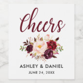 水彩フローラブルグンディ結婚ズ応援 ワインラベル (シングルラベル)