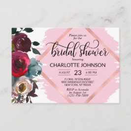 水彩フローラブルゴーニュバラ金ゴールドブライダルシャワー 招待状