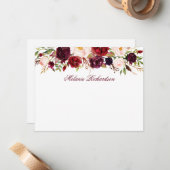 水彩フローラブルゴーニュパーソナライズされた ノートカード (正面/裏面インサイチュ)