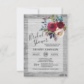 水彩フローラブルゴーニュ素朴ブライダルシャワー 招待状 (正面)