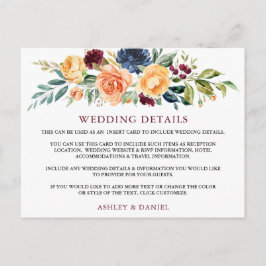 水彩フローラブルゴーニュ結婚の詳細カード ポストカード