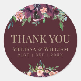 水彩フローラブルゴーニュ結婚ーズ・サンキュー ラウンドシール