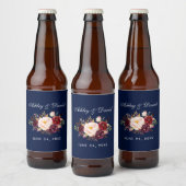 水彩フローラブルゴーニュ結婚ー青 ビールラベル (ボトル)