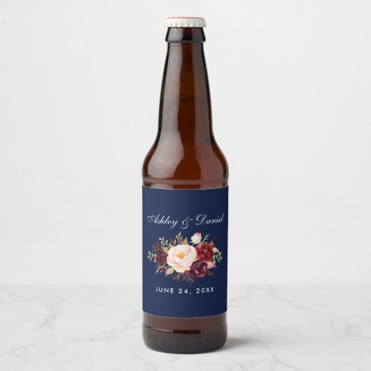 水彩フローラブルゴーニュ結婚ー青 ビールラベル (正面)