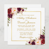 水彩フローラブルゴーニュ結婚金ゴールドのカードS 招待状 (正面/裏面)