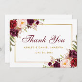 水彩フローラブルゴーニュ結婚金ゴールドの感謝していB サンキューカード (正面/裏面)