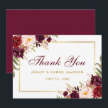水彩フローラブルゴーニュ結婚金ゴールドの感謝していSB サンキューカード<br><div class="desc">水彩フローラブルゴーニュ金ゴールド結婚のサンキューカード- Burgundy Script - Burgundy Back</div>