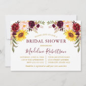 水彩フローラブルゴーニュ金ゴールドブライダルシャワー 招待状 (正面)