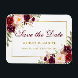 水彩フローラブルゴーニュ金ゴールド日付を保存 マグネット<br><div class="desc">水カラーBurgundyフローラ金ゴールド日付磁石を保存</div>