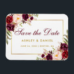 水彩フローラブルゴーニュ金ゴールド日付を保存 マグネット<br><div class="desc">水カラーBurgundyフローラ金ゴールド日付磁石を保存</div>