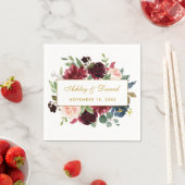 水彩フローラブルゴーニュ青金ゴールドの白 スタンダードカクテルナプキン (インサイチュ)