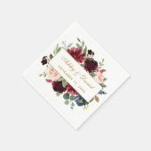 水彩フローラブルゴーニュ青金ゴールドの白 スタンダードカクテルナプキン (角)