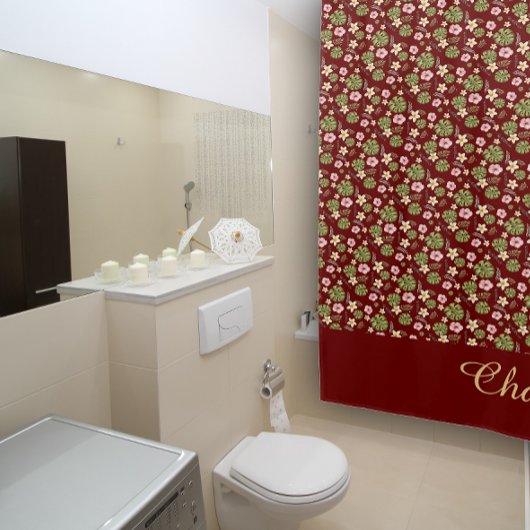 水彩フローラブルゴーニュ黄エレガント色名 シャワーカーテン