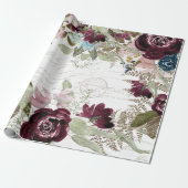 水彩フローラブルゴーニュn海軍スクリプトデコパージュ ラッピングペーパー (アンロールド)