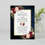 水彩フローラブルーウッドフォト金ゴールド 箔招待状 (立ち正面)