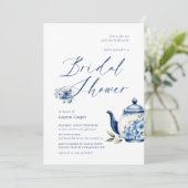 水彩フローラブルーティーパーティーブライダルシャワー 招待状 (スタンド正面)