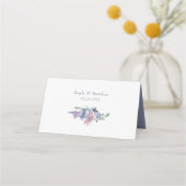 水彩フローラブルーパープル赤面 モダン プレイスカード (裏面)