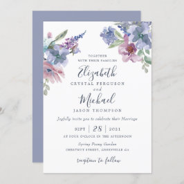 水彩フローラブルーパープル赤面 モダン 招待状