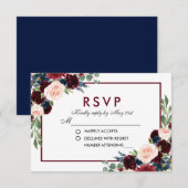水彩フローラブルーブルガンディーウェディングRSVP 出欠カード (正面/裏面)