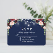 水彩フローラブルーブルガンディージャースウェディングRSVP 出欠カード (スタンド正面)