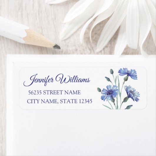 水彩フローラブルーベビーシャワー差出人住所 ラベル (インサイチュ)