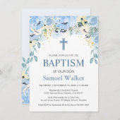 水彩フローラブルーボーイバプテスマ招待状 招待状 (正面/裏面)