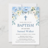 水彩フローラブルーボーイバプテスマ招待状 招待状 (正面)