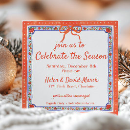 水彩フローラブロックプリントクリスマスパーティー 招待状