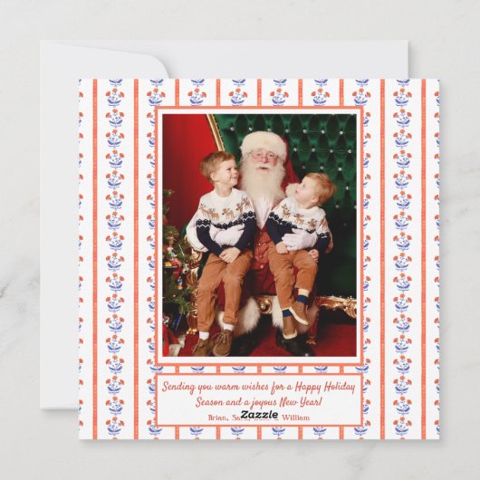 水彩フローラブロックプリント写真クリスマスカード シーズンカード (裏面)