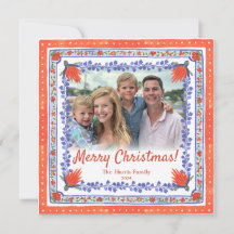 水彩フローラブロックプリント写真クリスマスカード