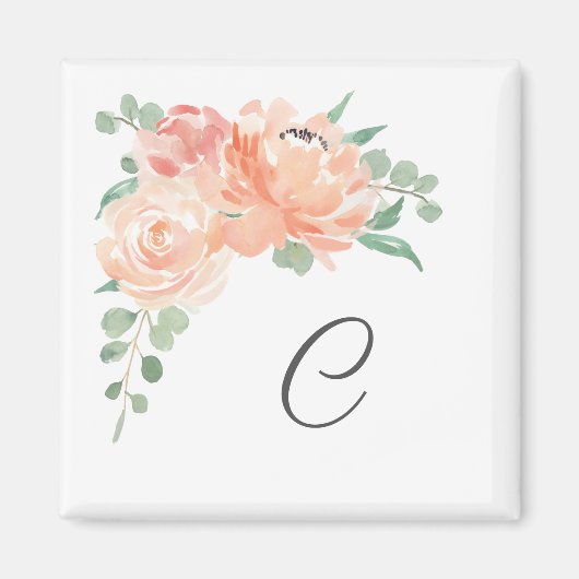 水彩フローラブーケとYour Monogram マグネット (正面)