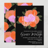 水彩フローラブーケピンクブラックブライダルシャワー 招待状 (正面/裏面)