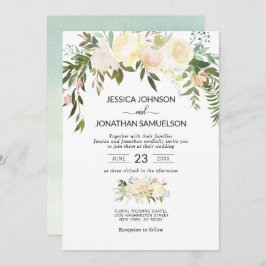 水彩フローラブーケピンクベージュアイボリー結婚ズ 招待状