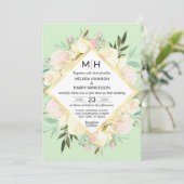 水彩フローラブーケピンクミント金ゴールド結婚ズ 招待状 (スタンド正面)