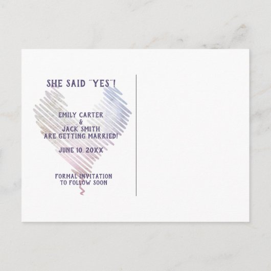 水彩フローラブーケ日付の保存 案内ポストカード (裏面)