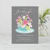 水彩フローラブーケ誕生日ティー 招待状 (スタンド正面)