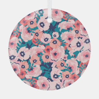水彩フローラブーケ：ヴィンテージ牡丹。 ガラスオーナメント