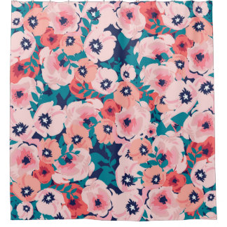 水彩フローラブーケ：ヴィンテージ牡丹。 シャワーカーテン