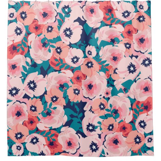 水彩フローラブーケ:ヴィンテージ牡丹。 シャワーカーテン (正面)