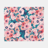 水彩フローラブーケ:ヴィンテージ牡丹。 フリースブランケット (正面(横))