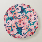 水彩フローラブーケ:ヴィンテージ牡丹。 ラウンドクッション (裏面)