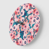 水彩フローラブーケ：ヴィンテージ牡丹。 ラージ壁時計 (傾斜)