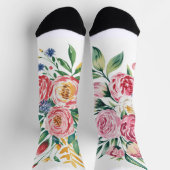 水彩フローラブーケ – Romantic Peony & Wildf ソックス (上部)