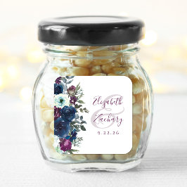 水彩フローラプラムネイビーブルー結婚ズ スクエアシール