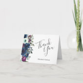 水彩フローラプラムネイビー結婚ブルーありがとう カード (正面)