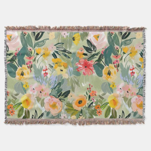 水彩フローラプリントオールシーズンスローブランケット スローブランケット (正面)