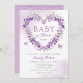 水彩フローラベビーイン開花ガールベビーシャワー 招待状 (正面/裏面)