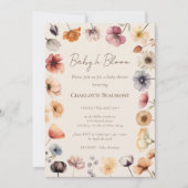 水彩フローラベビーイン開花ベージュベビーシャワー 招待状 (正面)