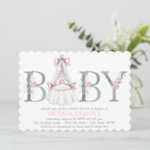 水彩フローラベビーガールシャワー招待状 招待状 (スタンド正面)