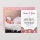 水彩フローラベビーガールバプテスマ サンキューカード (正面/裏面)